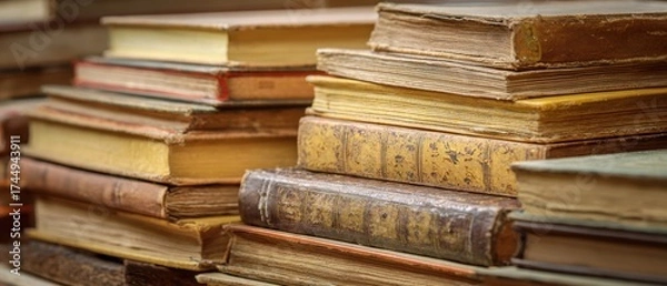 Obraz The antique books piled up in a cozy reading space.