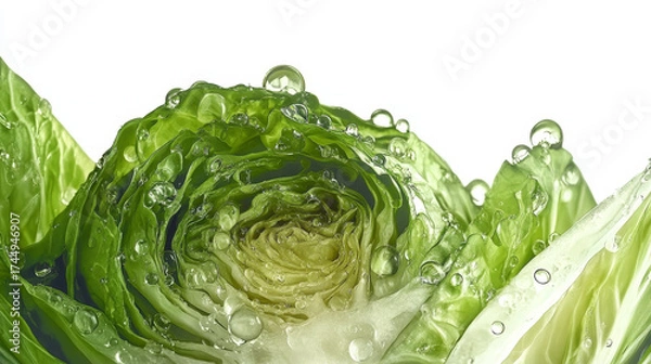 Obraz Green lettuce with water drops. Fresh and healthy vegetable.