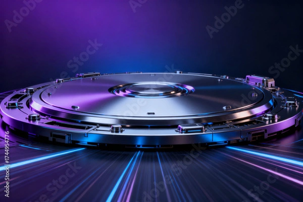 Obraz Metallic Disk Mechanism with Neon Lighting