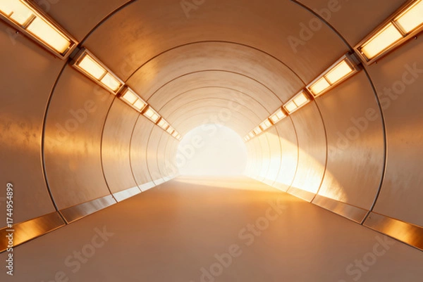 Obraz Tunnel with lights and bright exit