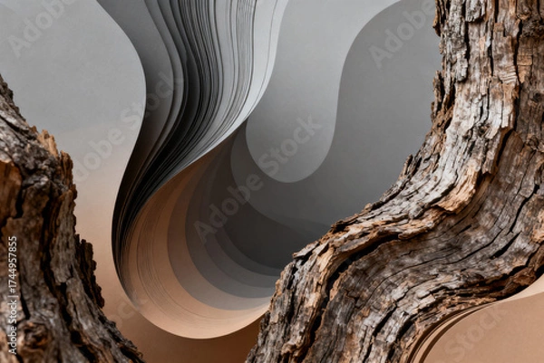 Obraz Tree bark and layered paper curves
