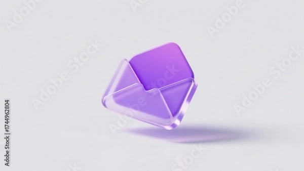 Fototapeta A purple 3D envelope icon with transparent frosted glass texture, indicating email information, etc.