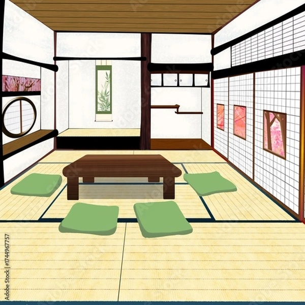 Obraz 桜のある和室