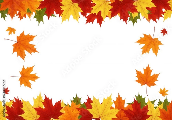 Obraz Autumn leaves border isolated on a transparent background