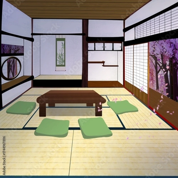 Obraz 桜のある和室