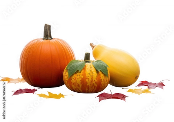 Obraz Orange yellow gourds autumn leaves isolated on a transparent background