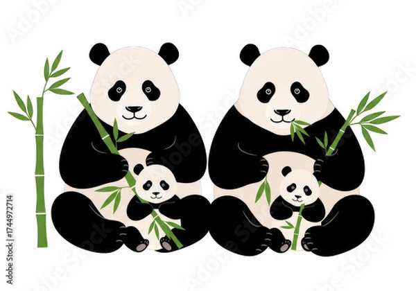 Obraz Playful pandas enjoying bamboo in a serene setting