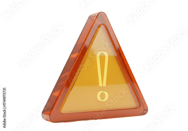 Fototapeta Orange triangular warning sign with exclamation mark isolated PNG, attention symbol for safety and caution on transparent background