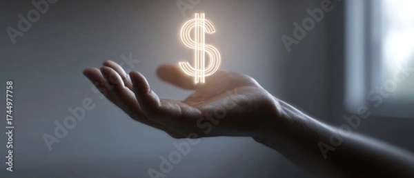 Fototapeta The Dollar Sign Floating Above an Outstretched Hand Symbolizing Wealth and Financial Opportunity