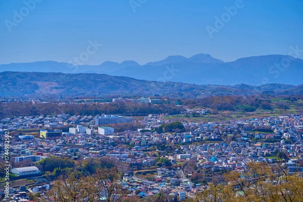 Obraz 神奈川県秦野市の弘法山公園から南西側の眺望(秦野市市街,箱根の山々など)