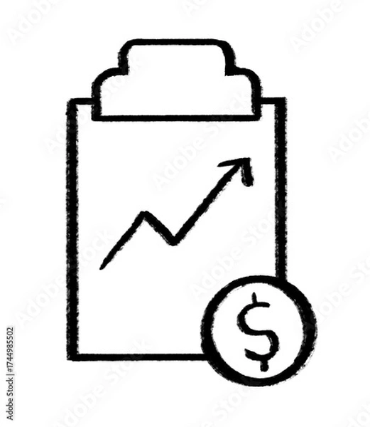 Fototapeta Sketchy, hand-drawn clipboard design with dollar sign in bottom corner, clipboard vector design with transparent background, stock image design