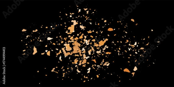 Obraz A pile of cookie crumbs top view on a black table. Bright yellow cookie pieces or crunchy bits on countertop. Scattered broken crushed nuts. Vector illustration.