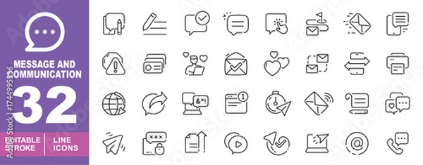 Fototapeta Message set of web icons in line style. Containing Paper, Check, Email, Folder, Lock and more. Editable stroke icons collection.