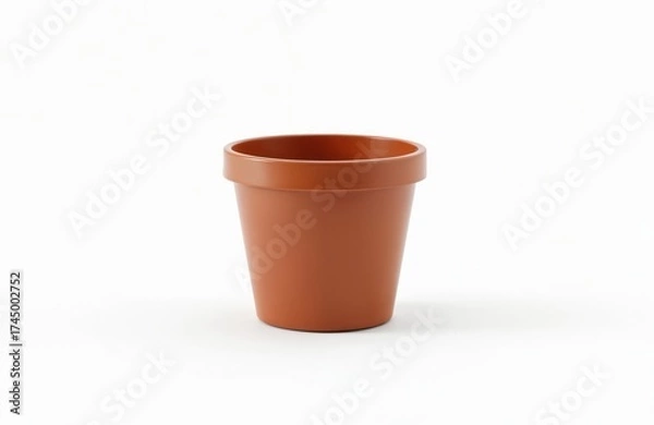 Obraz Simple photo of a brown empty plastic flower pot on a white background. Suitable for various design projects and gardening articles. Can be used for plant pot concepts.