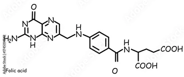 Fototapeta The Chemical structure of folic acid