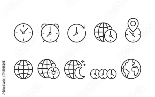 Obraz Clock icon. Set of watches. Flat style. vector.	