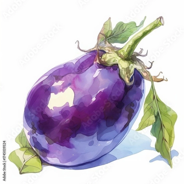 Fototapeta Eggplant Delight: A vibrant illustration of a fresh, ripe eggplant, rendered with bold strokes and rich color, capturing its natural beauty and form.