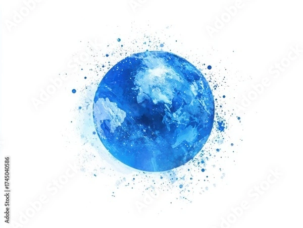 Fototapeta Global Sphere: A striking, artistic representation of planet Earth, captured with a captivating blue hue and watercolor-like splashes.