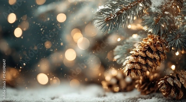 Obraz Christmas and New Year Holidays Background (with Bokeh) – Winter Season Postcard Featuring Copy Space