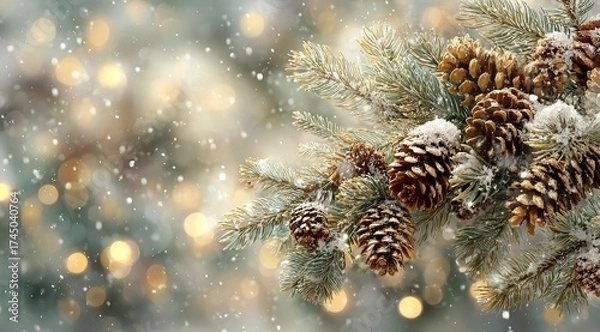 Obraz Christmas and New Year Holidays Background (with Bokeh) – Winter Season Postcard Featuring Copy Space