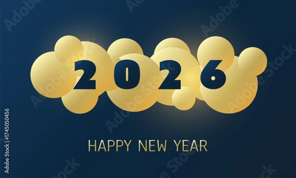 Fototapeta Best Wishes - Golden and Dark Blue Abstract Modern Style Happy New Year Greeting Card, Cover or Background, Creative Design Template - 2026