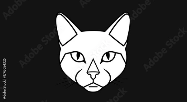 Obraz Minimalist White Cat Head Outline on Black Background.