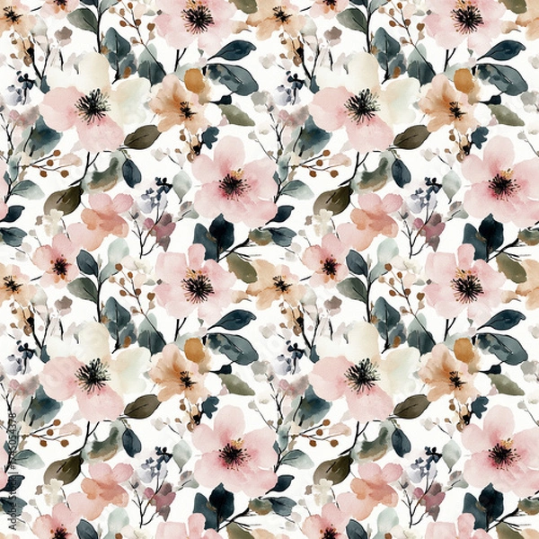 Fototapeta Floral Springtime Elegance: A harmonious symphony of delicate flowers and intricate foliage, a tapestry of soft colors and graceful forms. Perfect for spring.