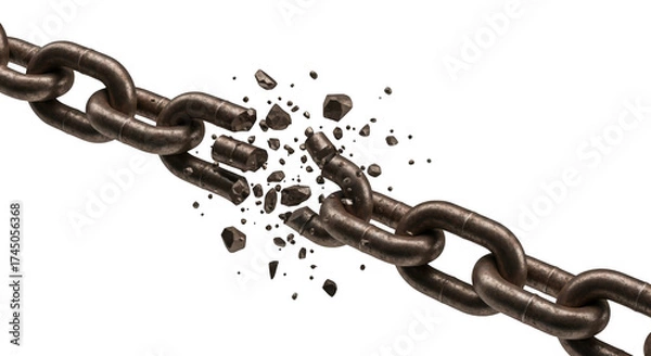 Obraz Broken metal chain links exploding apart isolated on transparent background