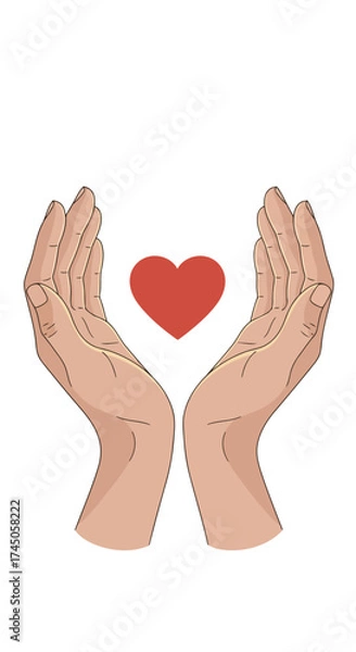 Fototapeta Hands Offering Heart Illustration Symbolizing Empathy, Love, and Compassion – Emotional Support, Kindness, Mental Health Awareness, Charity, and Human Connection Concept in Minimalist Flat Style