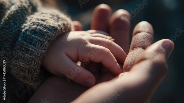 Obraz A miracle of new life a baby's hand reaching for hope against the sky capturing dreams in a serene environment