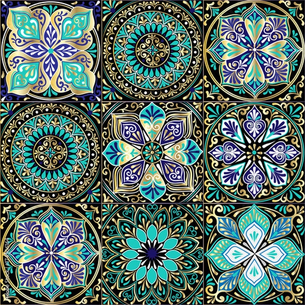 Fototapeta Colorful floral seamless pattern from squares