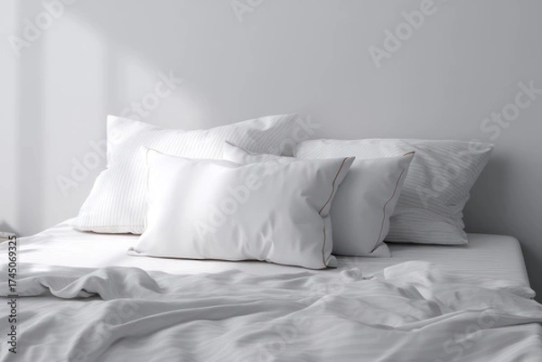 Fototapeta White Pillow Mockup with Empty Surface on Cozy Bed