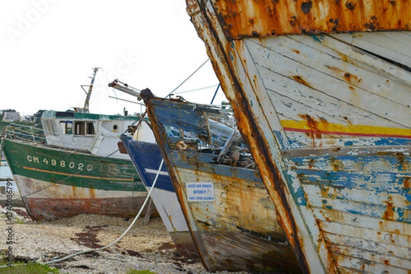 Fototapeta Vu sur cimetière des bateaux en Bretagne.