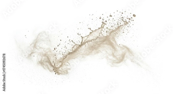 Fototapeta A dispersed cloud of light brown dust and liquid droplets against a stark white backdrop