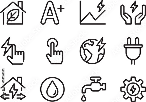 Fototapeta Vector art of set of energy saving line icons