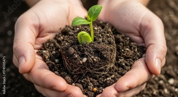 Fototapeta Nurturing new life a tender seedling held in caring hands represents growth hope and sustainability a perfect visual for eco friendly campaigns and organic farming promotions