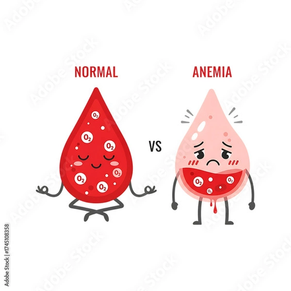 Fototapeta Comparison of normal and anemia blood cells, isolated on transparent background