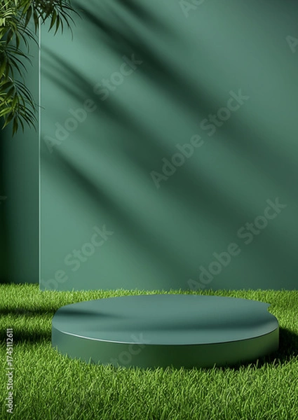 Fototapeta empty green grass with white curtains display