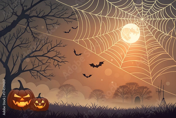 Fototapeta A spooky and festive Halloween party background featuring detailed spiderwebs arranged around blank central space for text or design elements. The transparent PNG texture makes it perfect for overlays