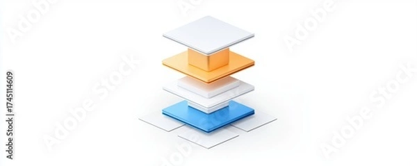 Fototapeta A minimalist design featuring stacked layers in white, orange, and blue, creating a modern, abstract look.