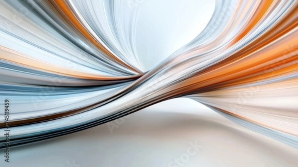 Fototapeta A smooth, abstract design featuring flowing lines in blue, orange, and white, creating a dynamic visual effect.