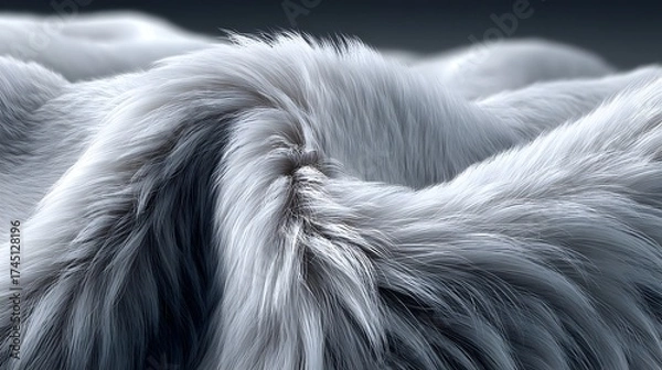 Fototapeta Close up of a fluffy white fur with a wavy texture. The fur is white and he is made of wool