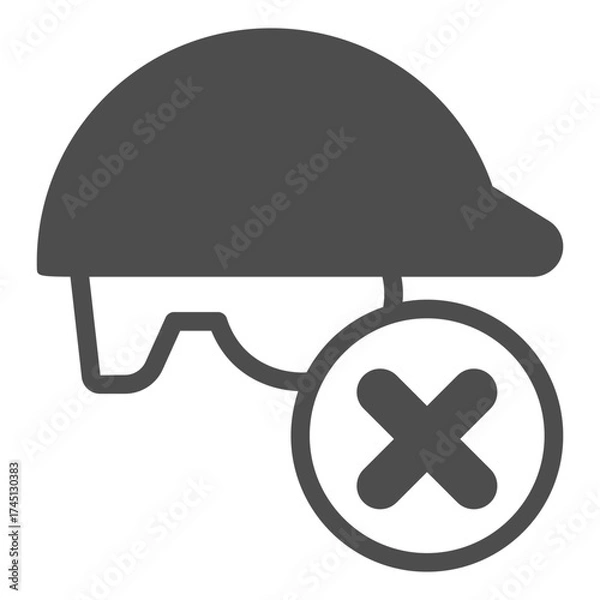 Fototapeta Worker hard hat ban solid icon, construction concept. Vector graphics. Headgear with close button, forbidden item sign on white background, glyph style icon for mobile or web design.