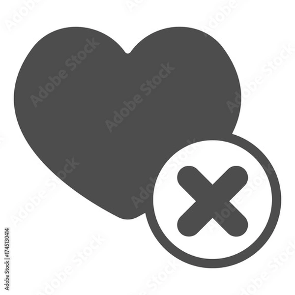 Fototapeta Love and infatuation ban solid icon, likeness concept. Vector graphics. Heart with close button, forbidden item sign on white background, glyph style icon for mobile or web design.
