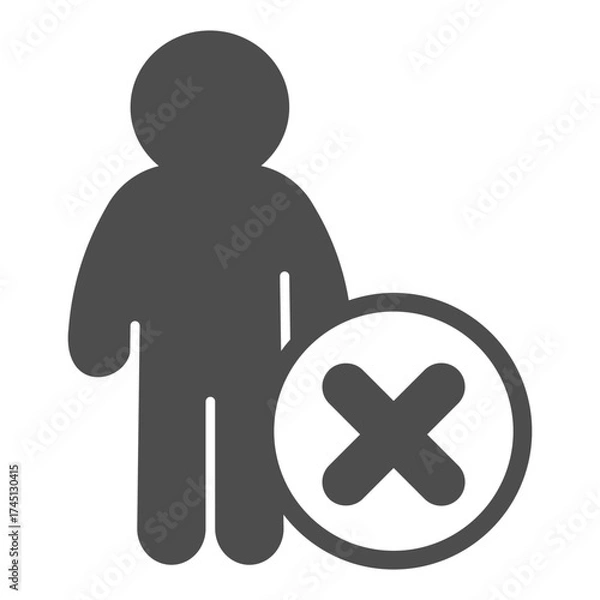 Fototapeta Human ban solid icon, man concept. Vector graphics. Male with close button, forbidden item sign on white background, glyph style icon for mobile or web design.