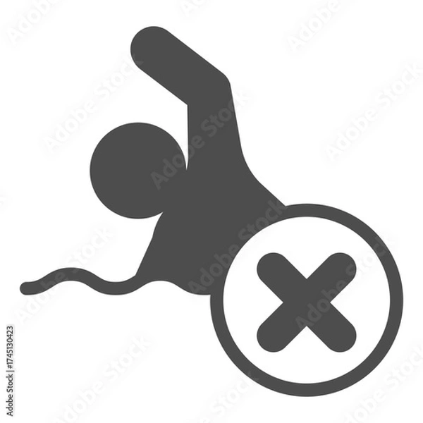 Fototapeta Swimmer man ban solid icon, swimming concept. Vector graphics. Human in water with close button, forbidden item sign on white background, glyph style icon for mobile or web design.