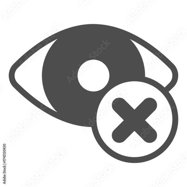 Fototapeta Eye and vision ban solid icon, spy concept. Vector graphics. Eyeball with close button, forbidden item sign on white background, glyph style icon for mobile or web design.