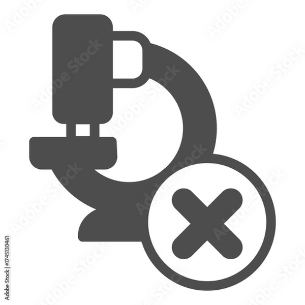 Fototapeta Microscope ban solid icon, scientist instrument concept. Vector graphics. Laboratory microscope with close button sign on white background, glyph style icon for mobile or web design.