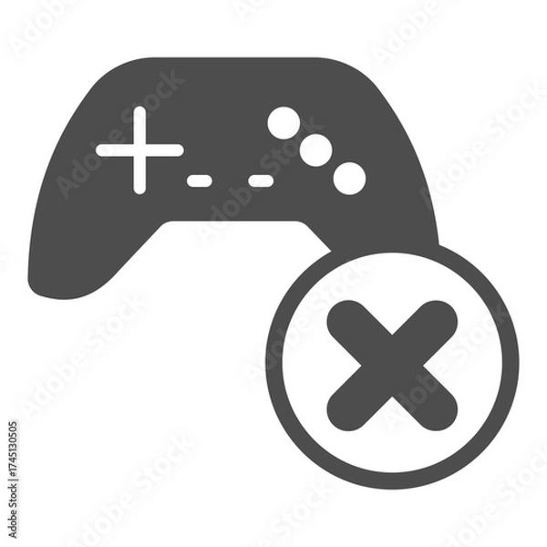 Fototapeta Game controller ban solid icon, gaming concept. Vector graphics. Joystick with close button, forbidden item sign on white background, glyph style icon for mobile or web design.