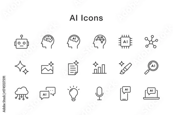 Fototapeta AI関連の線画アイコンセット